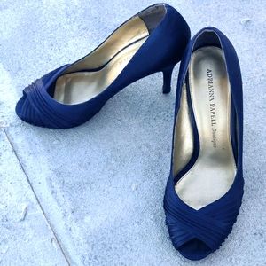 Adrianna Papell Boutique Navy Satin Peeptoe Heels Size 7.5M